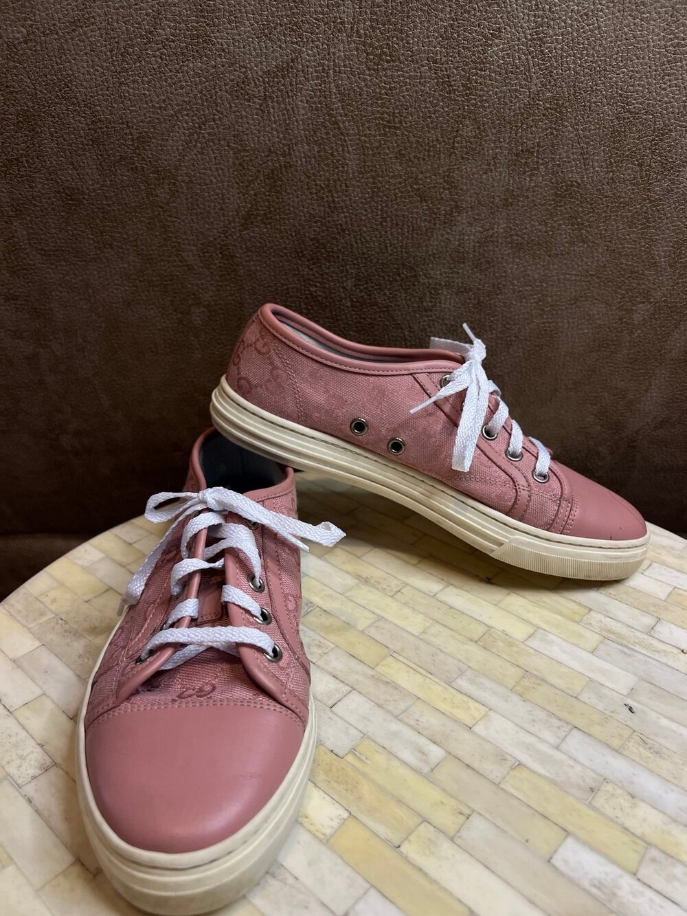 Gucci Women's GG Canvas Low-Top Sneakers in the popular "Soft Pink" colorway